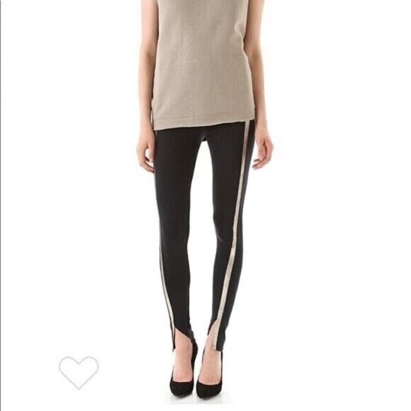 David Lerner Black Lambskin Leather Side Stripe Leggings.  Size L - Picture 1 of 8